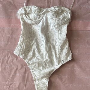 Doen Ivory Eyelet Ruffled One-Piece Swimsuit